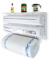 Кухонний диспенсер тримач для паперових рушників харчової плівки і фольги UKC Triple Paper Dispenser білий! Корисний