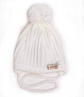 Демисезонная шапочка на завязочках с бубоном для новорожденного размер 40-44 см осенняя весенняя детская шапка