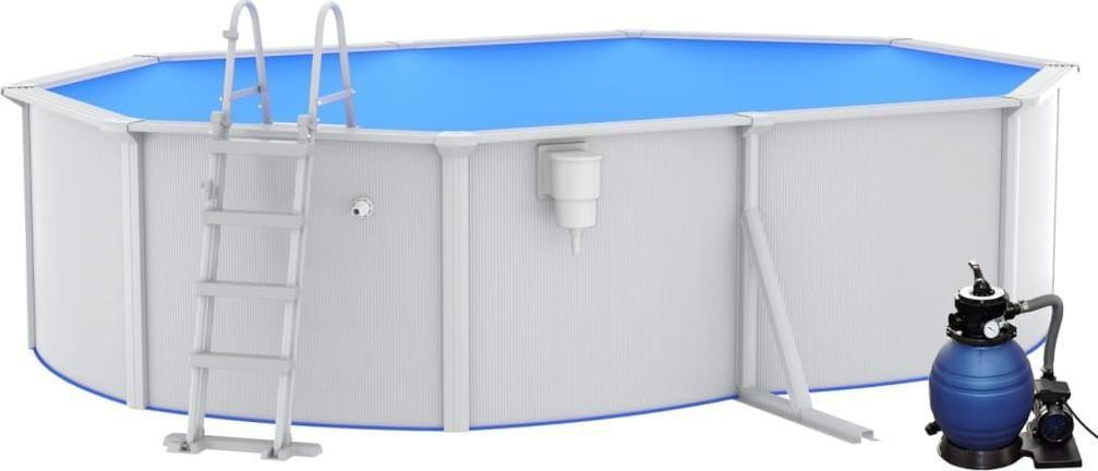 Басейн каркасний овальний vidaXL 490 x 360 x 120 см, білий + насос з пісочним фільтром + драбина, фото 1