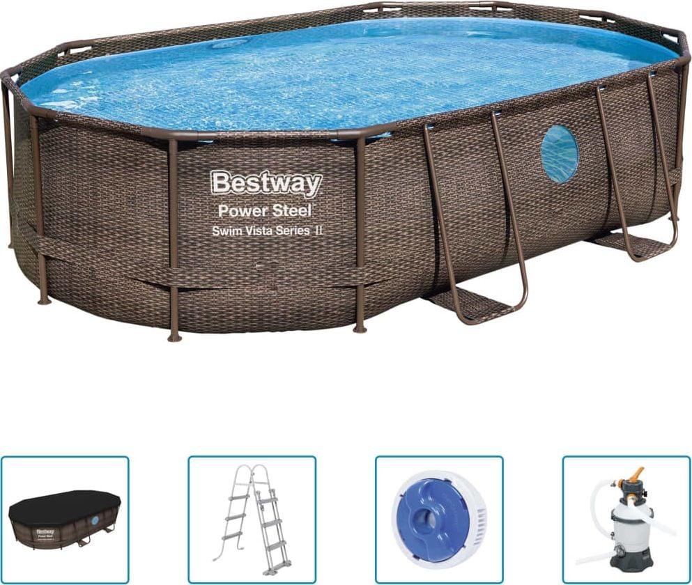 Басейн каркасний овальний 5в1 Bestway 56946 Power Steel 488 x 305 см - коричневий, фото 1