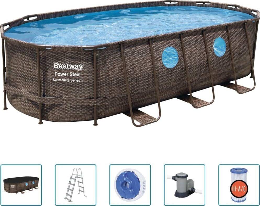 Басейн каркасний овальний 5в1 Bestway 56716 Power Steel 549x274 см - коричневий, фото 1