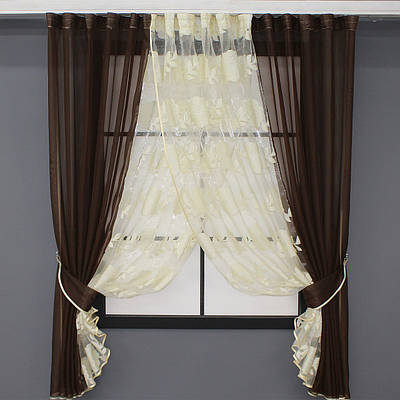 Кухонні шторки (400х170см.) комбіновані. Колір венге з бежевим. Код 111к 52-0706