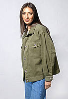 Женский пиджак из денима , размер 46-48, цвет фисташковый