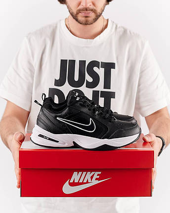 Чоловічі кросівки Nike Air Monarch Black White Взуття Найк Аір Монарх чорні шкіряні демісезон повсякденні, фото 1