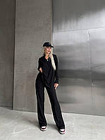 Женский базовый весенний прогулочный костюм турецкий рубчик кофта свободного кроя широкие штаны палаццо OS 48, Черный