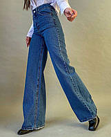 Базовые весенние актуальные широкие трендовые свободные джинсы женские молодежные брюки палаццо Турция OS 32, Синий