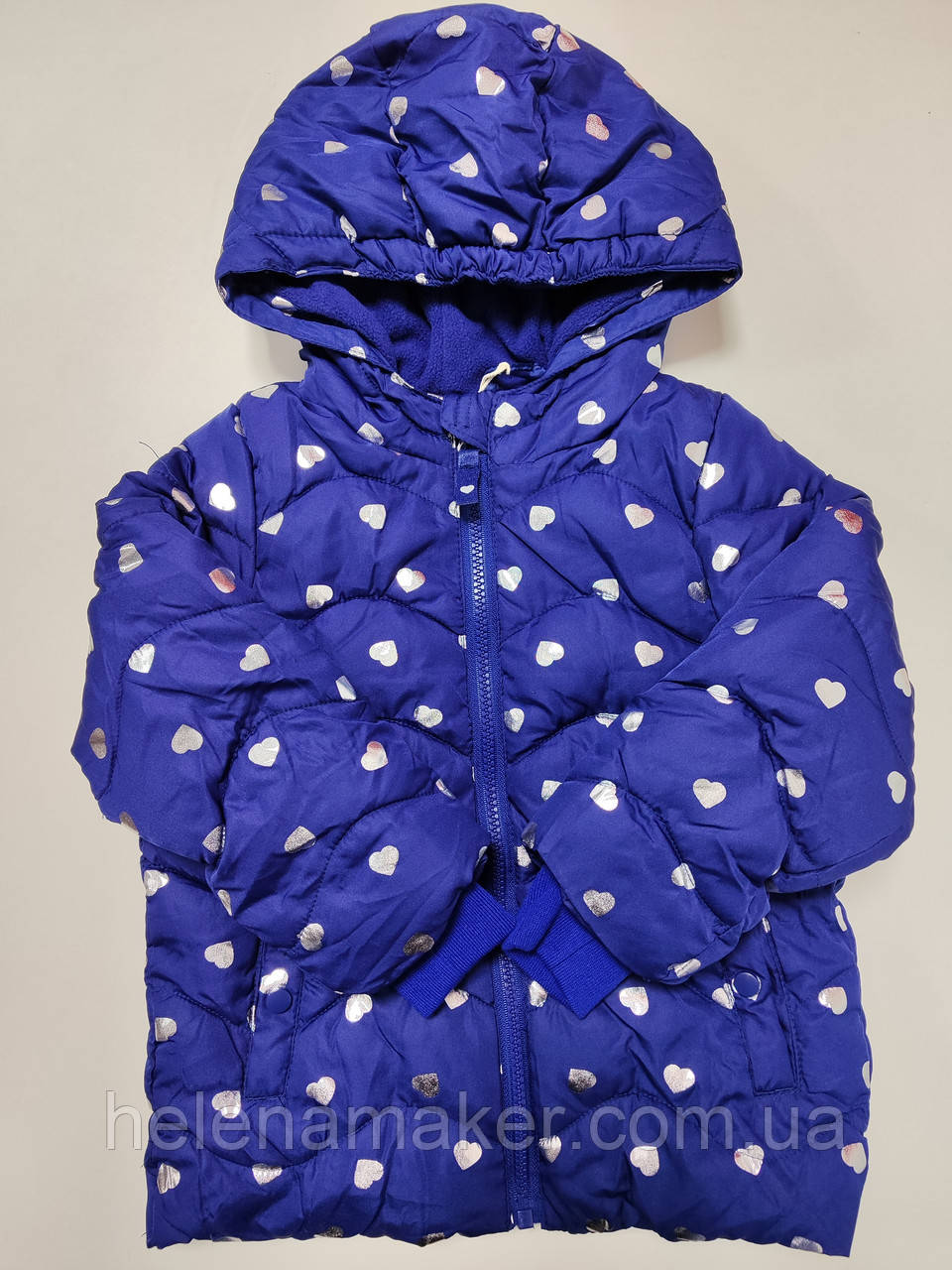 Impidimpi Дитяча весняна курточка для дівчинки синя в сердечка 98 - 104 см