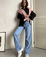Базовые весенние актуальные широкие трендовые свободные джинсы женские молодежные брюки палаццо Турция OS 26, Голубой