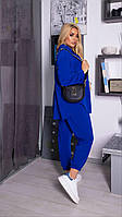 Женский прогулочный весенний костюм батал удлиненная рубашка и штаны турецкая двунитка большого размера OS 52/54, Электрик
