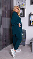 Женский прогулочный весенний костюм батал удлиненная рубашка и штаны турецкая двунитка большого размера OS 52/54, Зеленый
