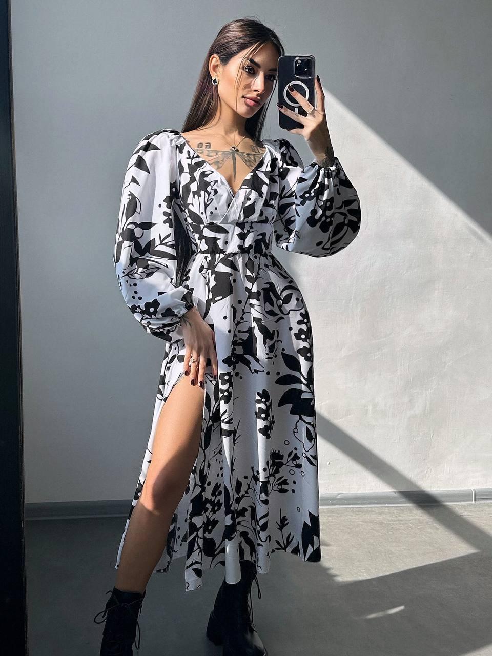 Квіткове міді плаття з верхом на запах і рукавами ліхтариками (р. S, М) 66PL5591Е, фото 1