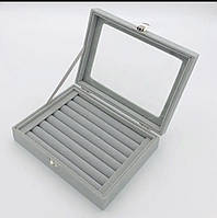 Оксамитова коробка органайзер (шкатулка) зі скляною кришкою для зсережок та кілець