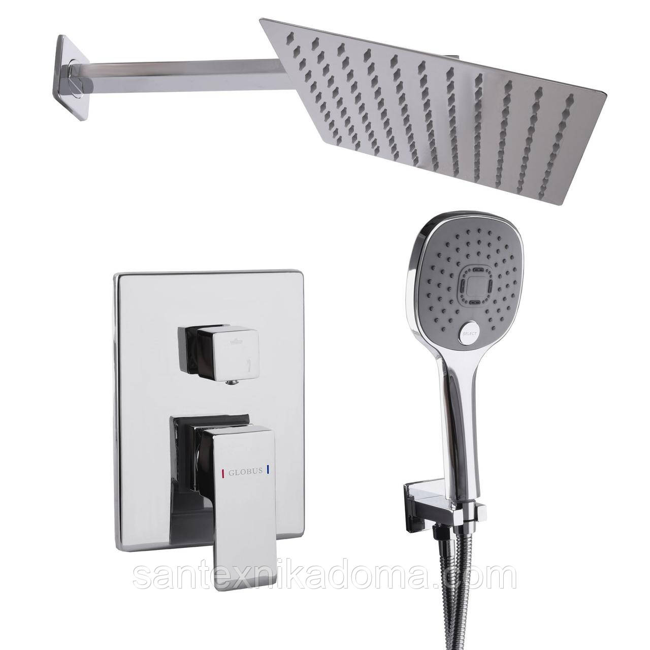 Душова система Globus Lux SMART GLM-205 вбудована лійка тропік 25х25см змішувач без виливу латунь