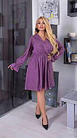 Женское легкое нарядное весеннее базовое платье в горошек на запах софт мини больших размеров батал Фиолетовый, 46/48