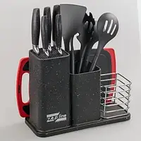 Набір кухонних ножів та приладдя ZP-045 на підставці з дошкою (14 предметів) чорний
