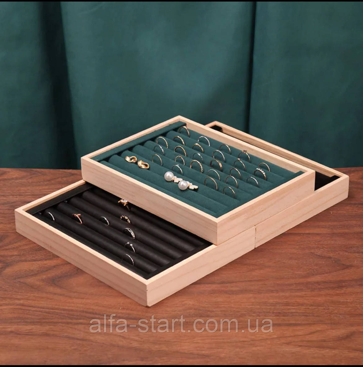 Черная деревянная коробка планшет 24х18см для колец и сережек - фото 2 - id-p2128438944