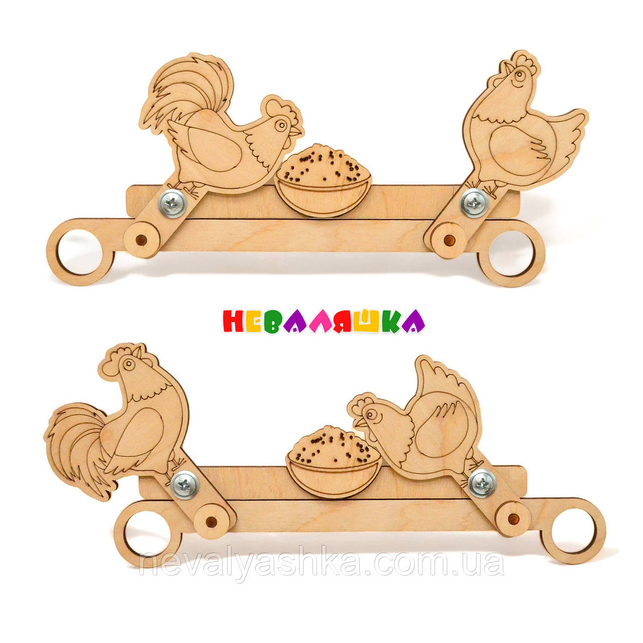 Заготівля для Бізіборду Курочки Клюють Зерно, Дерев'яний Механізм 18 см Пташки Їдять Кашку