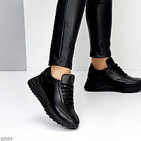 Популярные черные женские кроссовки в стильном дизайне, кожаные на шнурках, модель на весну, лето, 39
