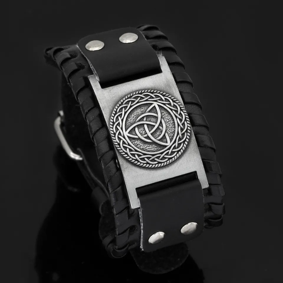 Ексклюзивний шкіряний браслет у стилі вікінгів "Triskele", скандинавський стиль + авторський мішок Vikings