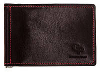 Кожаный кошелек-зажим для денег Onda Grande Pelle, мужское портмоне черно-красного цвета