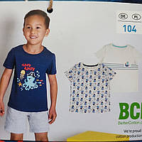 Футболки для мальчика Pocopiano, комплект из 3 шт. с динозаврами: синяя, белая в принт, белая; размер 104