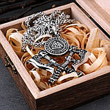 Медальйон із ланцюжком у скандинавському стилі "Topora&Руни" від Вікінга + коробка з дерева "Vikings", фото 3