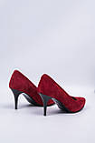Туфлі човники жіночі бордові на підборах на шпильці натуральна замша 8 см, фото 4