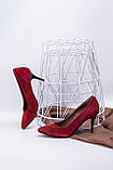 Туфлі човники жіночі бордові на підборах на шпильці натуральна замша 8 см, фото 10