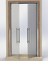 Проект распашных дверей с пескоструйным рисунком и порталом из нержавеющей стали