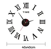 Часы настенные 3D, черные. 40 см. Римские цифры