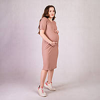 Платье женское в рубчик длинное для беременных с коротким рукавом коричневый 46-54р.