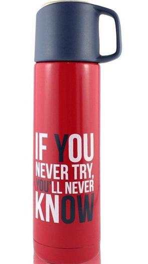 Термос з напувалкою та чашкою If You Never Try Y'll Never Know 480 мл червоний
