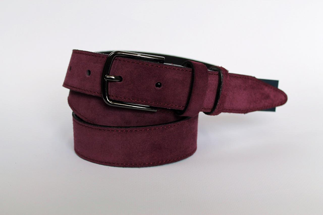Шкіряний пасок ремінь замшевий сливовий 3,5см, фото 1