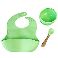Набір дитячого посуду Силіконова тарілка та слинявчик MGZ-0110 (Green) у коробці kr