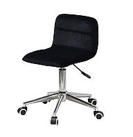 Кресло бархат на колесиках с низкой спинкой на хромированном основании Real Modern-Office черный бархат