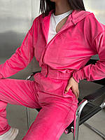Женский бархатный (велюровый) оверсайз костюм, однотонный со штанами палаццо, размер 42/46 , 48/52 XS-S, 40/42, Малина