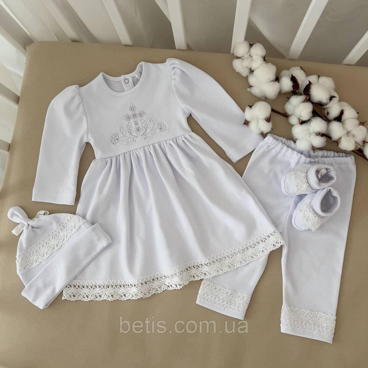 К-м "Мальва" Туніка,лосини,шапочка,пінетки Білий/срібло Інтерлок арт.91449313 Зріст 56-38(р), фото 1