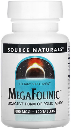 Фолієва кислота Source Naturals Mega Folinic 800 mcg 120 tab, фото 1