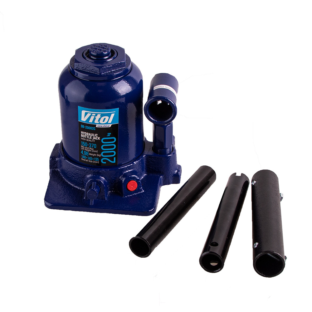 Домкрат гідравлічний двоштоковий 2 т телескоп 150-370мм 5,3кг Vitol DB-20002C/TF0202, фото 1