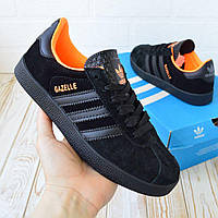 Adidas Gazelle чорні з помаранчевим, замша кроссовки адидас кросовки