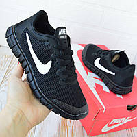 Nike Free Run 3.0 чорні з білим, сітка кросівки найк фри ран