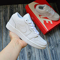 Nike Air Jordan 1 Retro низькі, білі, шкіра кроссовки найк аир джордан кросовки