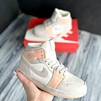 Nike Air Jordan 1 Retro сірі з персиковим кросівки жіночі найк аір джордан кроссовки