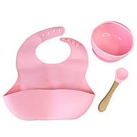 Набір дитячого посуду Силіконова тарілка та слинявчик MGZ-0110 (Pink у Найкраща ціна