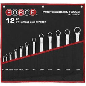 Набір ключів ріжково-накидних відігнутих на 75° на полотні 12 пр. (6-32 мм), 51213C FORCE
