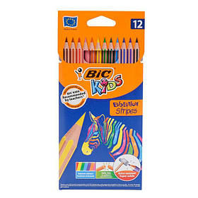 Олівці кольорові BIC Kids Evolution Strips, 12 штук, BIC-950522