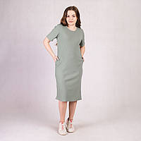 Женское платье в рубчик трикотажное для беременных с коротким рукавом оливковый 46-54р.