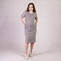 Платье в рубчик длинное для беременных с коротким рукавом серый 46-54р.