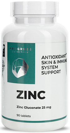 Цинк Progress Nutrition Zinc Gluconate 25 mg 90 tab, фото 1