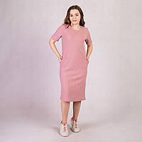 Сукня для вагітних у рубчик з коротким рукавом рожевий 46-54р.